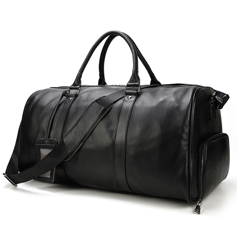 Men's Real-leather Traveling Black Gym Bag