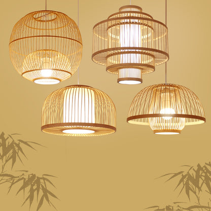 Chinese Style Bamboo Chandelier Creative Round Lobby Lobby Atmosphere