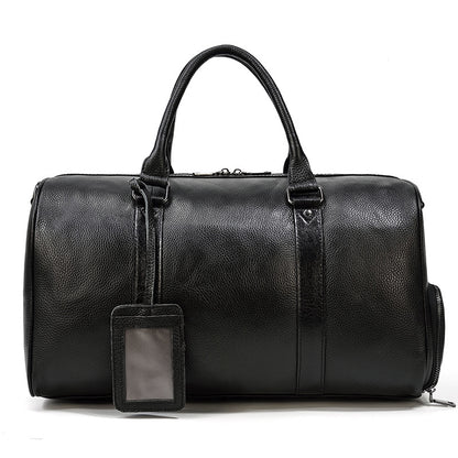 Men's Real-leather Traveling Black Gym Bag