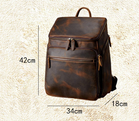 Cowhide Vintage Backpack Men's Leather Outdoor Travel Backpack Computer Bag