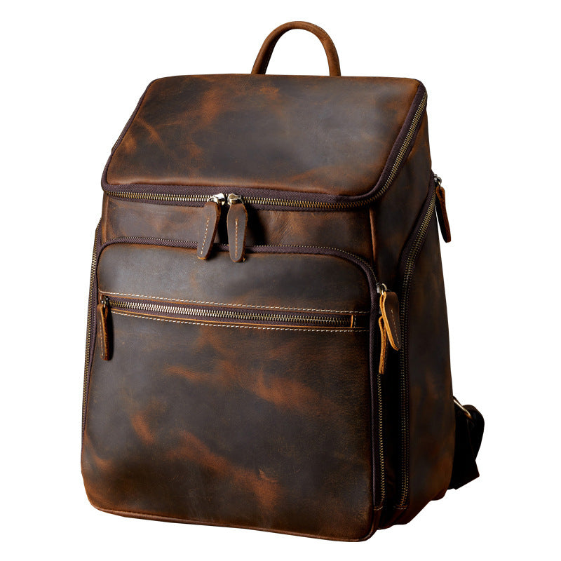 Cowhide Vintage Backpack Men's Leather Outdoor Travel Backpack Computer Bag