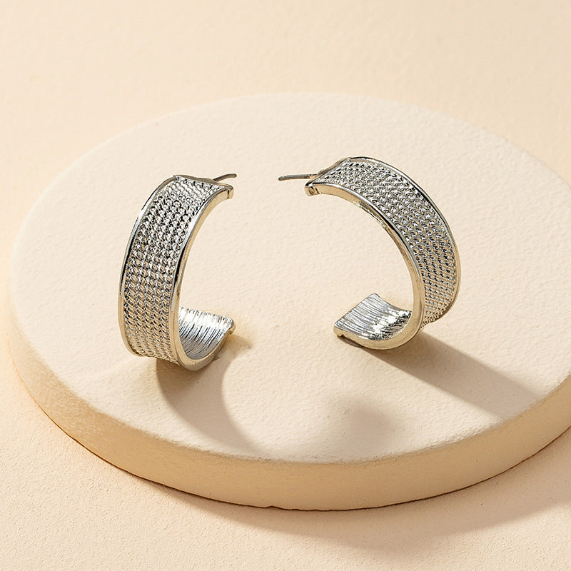 Metal Texture C- Shaped Earrings