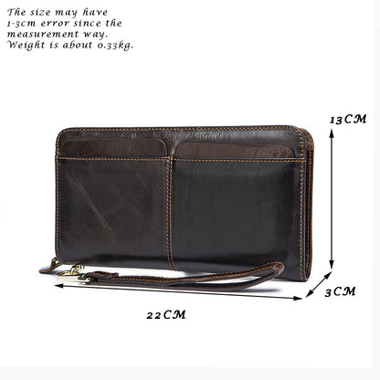 Business Double Pocket Men's Wallet Long Wallet Multiple Card Slots Genuine Leather Men's Clutch Clutch