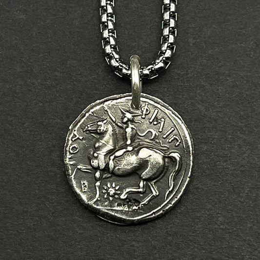 Retro Greek Silver Coin Zeus Sagittarius Guardian Goddess Necklace