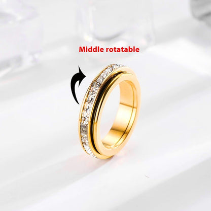 Square Diamond Rotating Starry Titanium Steel Ring For Women