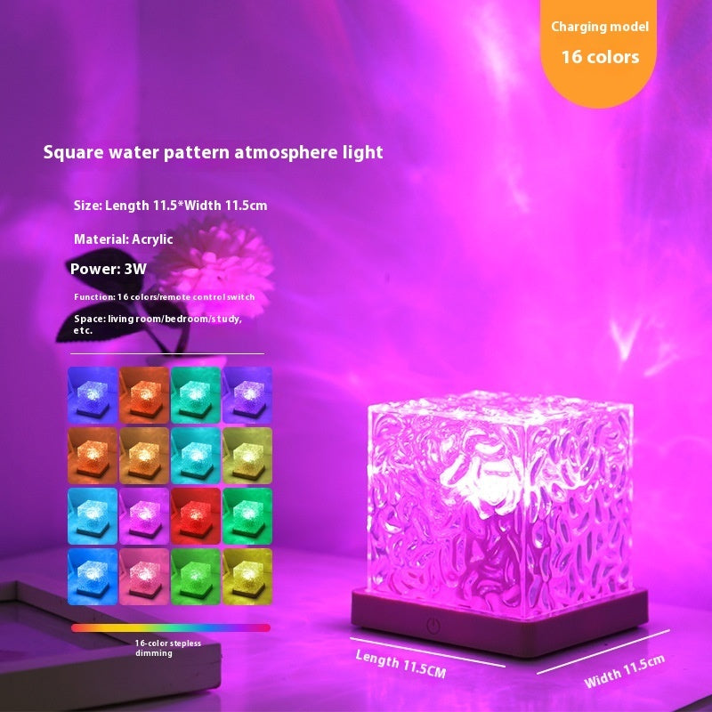 LED Water Ripple Ambient Night Light USB Rotating Projection Crystal Table Lamp RGB Dimmable Home Decoration 16 Color Gifts