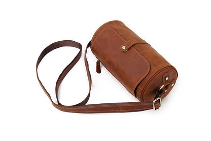 Retro Crazy Horse Leather Round Barrel Genuine Leather Shoulder Men's Messenger Bag