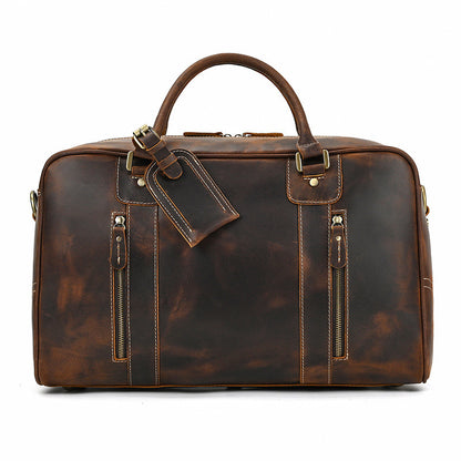 Men's First Layer Cowhide Large Capacity Handbag