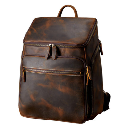 Cowhide Vintage Backpack Men's Leather Outdoor Travel Backpack Computer Bag