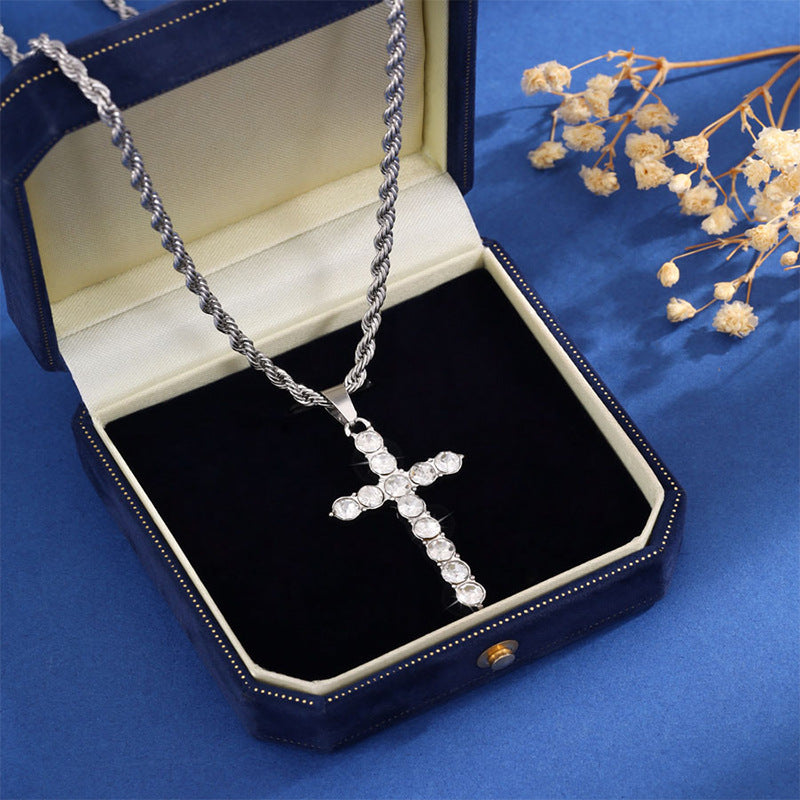 Hip Hop Diamond Cross Necklace For Women