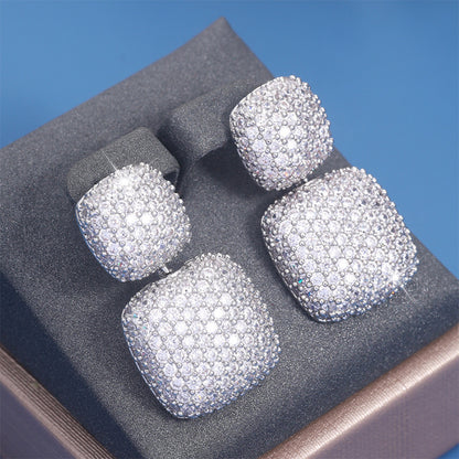 Micro-inlaid Diamond Super Shiny Square Stud Earrings For Women