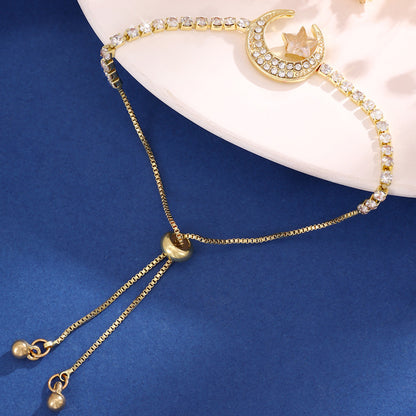 Diamond-embedded Star Moon Pull Bracelet Women's Fashion