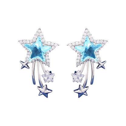 Micro-inlaid Full Diamond Blue Star Ear Studs