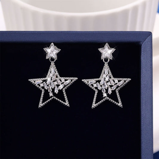 Micro Inlaid Zircon Hollow Pentagram Stud Earrings For Women