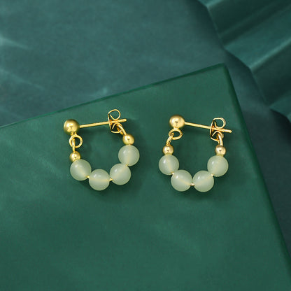 Simple Design Retro Green Beads String Stud Earrings For Women