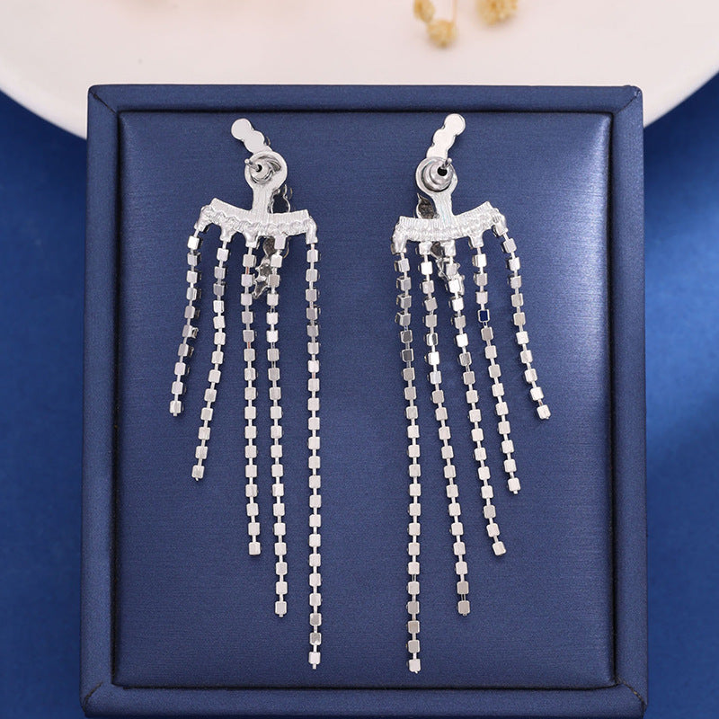 Zircon Long Tassel Stud Earrings For Women