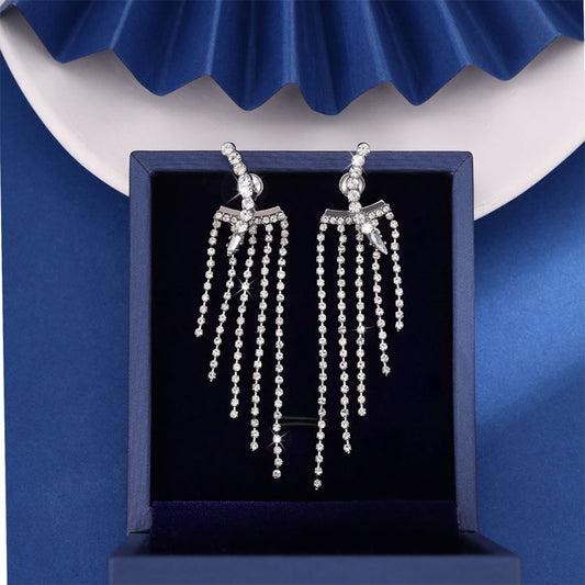 Zircon Long Tassel Stud Earrings For Women