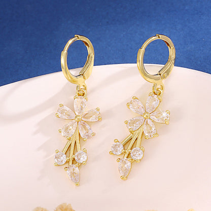 Fashion Micro Inlaid Zircon Flower Earrings For Women