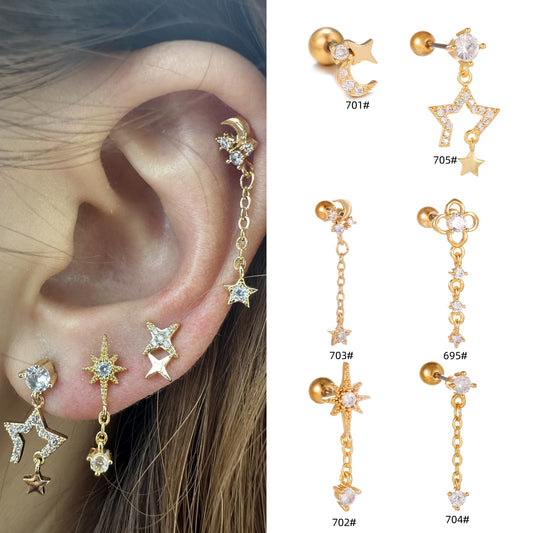 Fashion Jewelry Tassel Star Moon Micro Inlaid Zircon Earrings