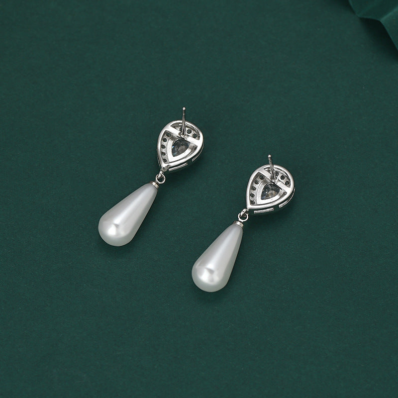 Diamond Water Drop Pearl Eardrops Stud Earrings