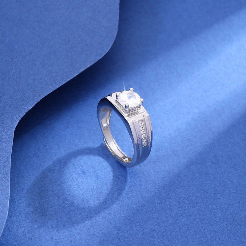 Simple Design Diamond-embedded Super Open Ring For Men