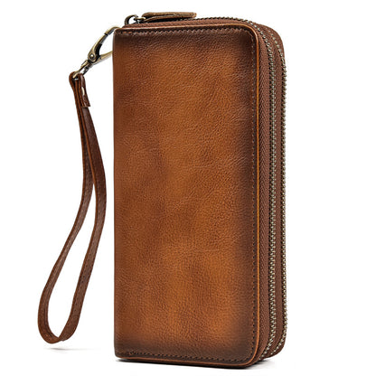 Men's Crazy Horse Leather Long Leather Zipper Wallet