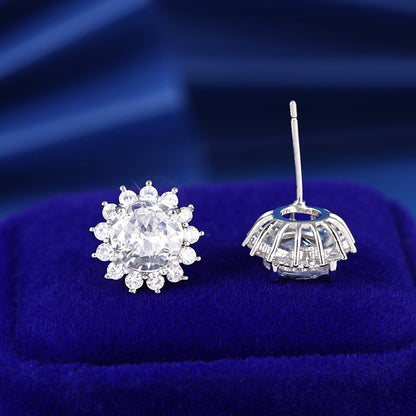 Fashion Small Micro Inlaid Zircon Sun Flower Ear Studs Women