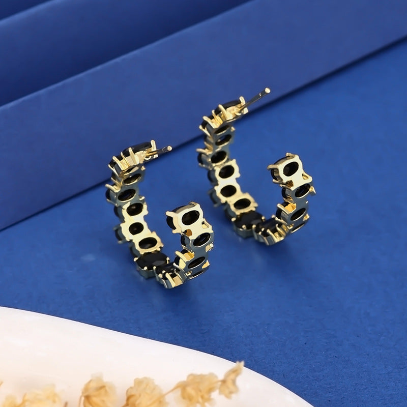 Geometric Inlaid Zircon C- Shaped Ear Ring Women