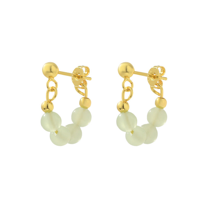 Simple Design Retro Green Beads String Stud Earrings For Women