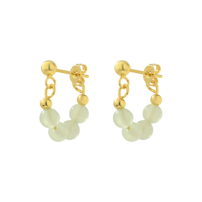 Simple Design Retro Green Beads String Stud Earrings For Women