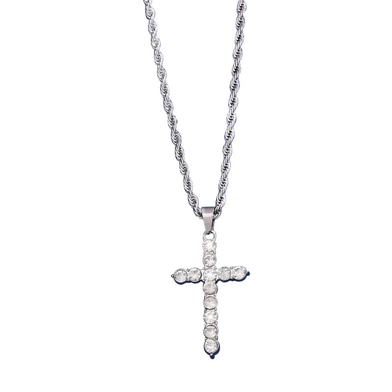 Hip Hop Diamond Cross Necklace For Women