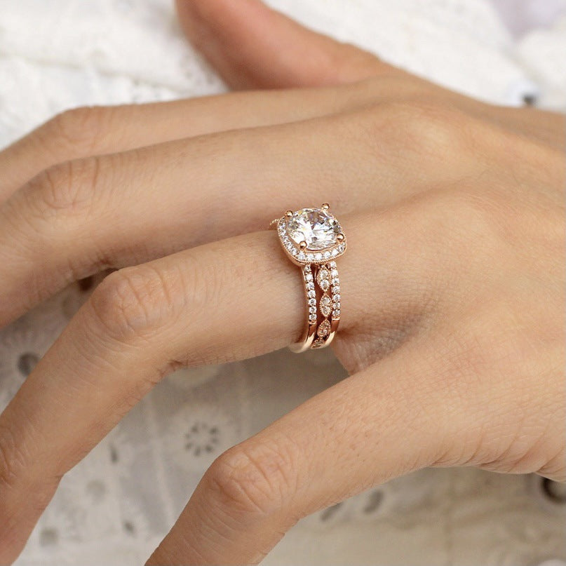 Ring Three-piece Couple Rhinestone Zircon