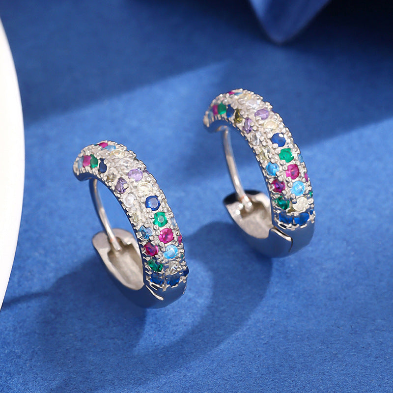 Micro-inlaid Color Zircon C- Shaped Earrings Female