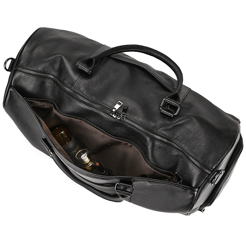 Men's Real-leather Traveling Black Gym Bag