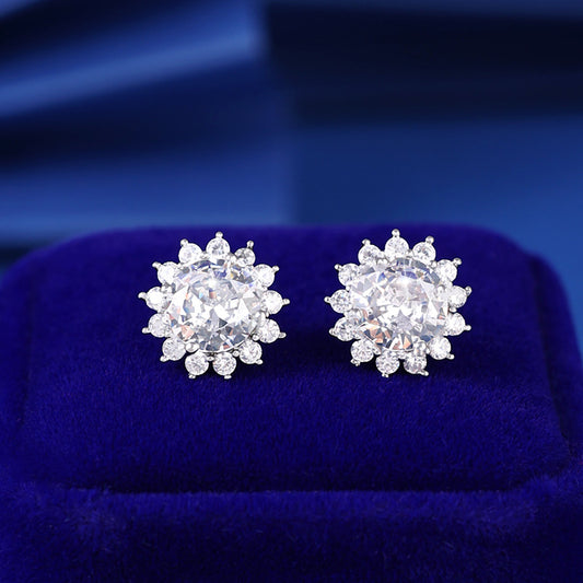 Fashion Small Micro Inlaid Zircon Sun Flower Ear Studs Women