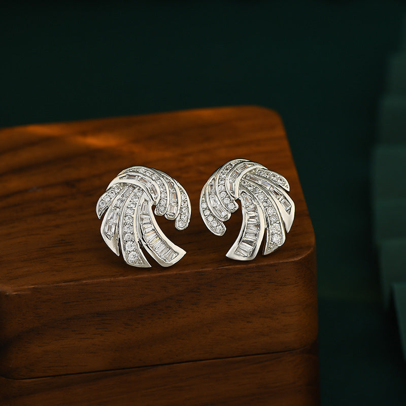 Irregular Curved Zircon Stud Earrings For Women