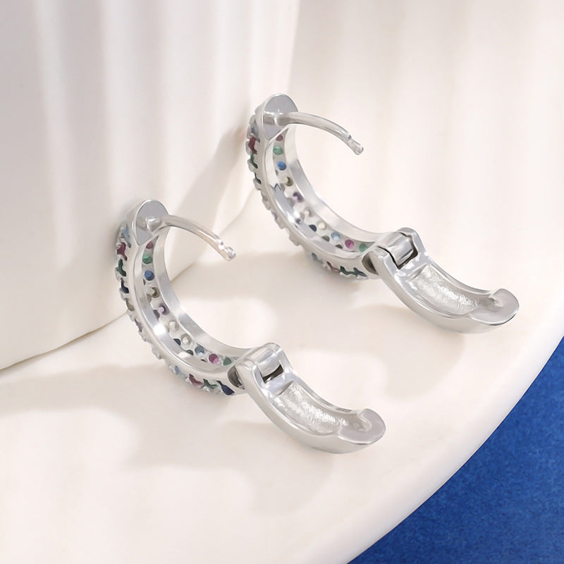 Micro-inlaid Color Zircon C- Shaped Earrings Female