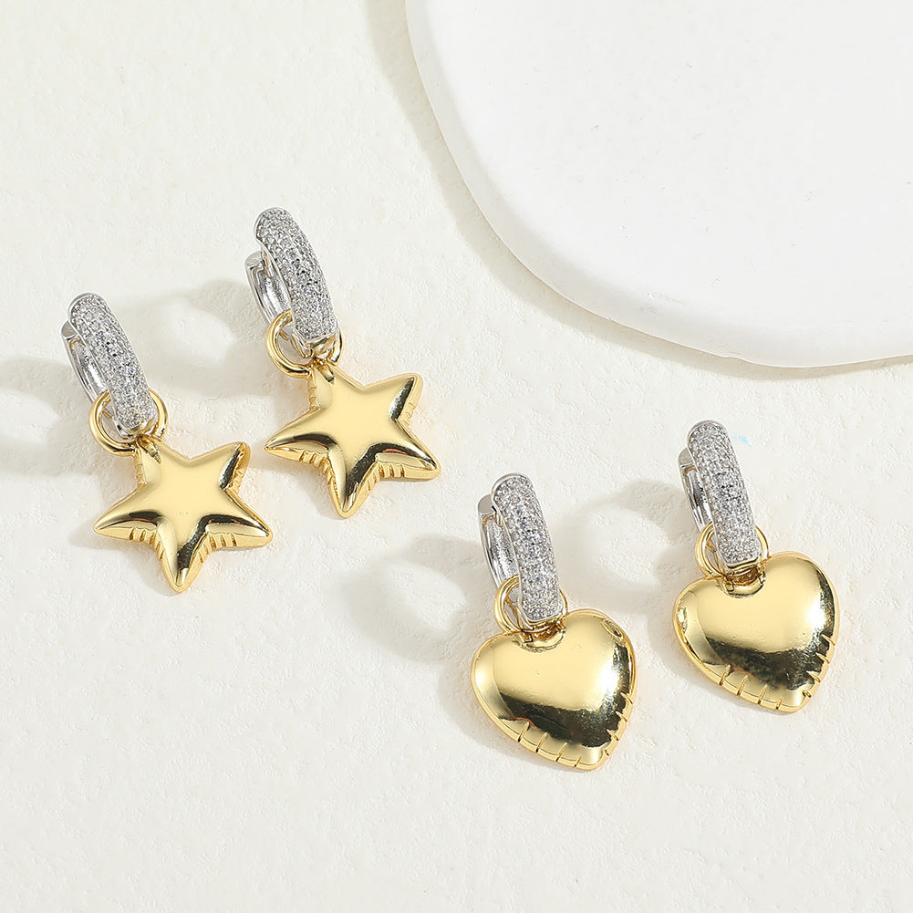 Geometric Heart Shape Artistic Retro Star Earrings