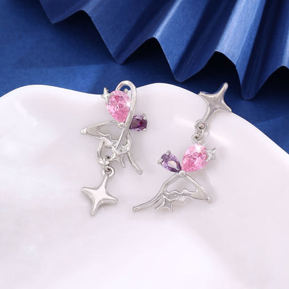 Irregular Asymmetric Four Eight-pointed Stars Stud Earrings