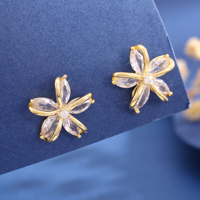 Simple Design Irregular Windmill Zircon Flower Stud Earrings For Women