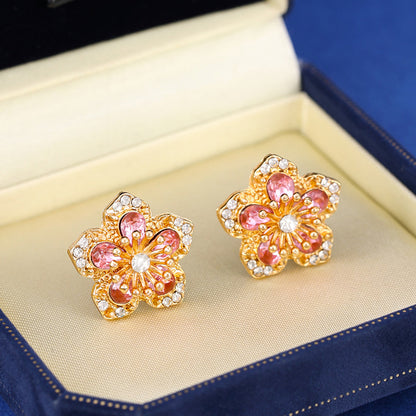 Fashion Inlaid Color Diamond Flower Stud Earrings For Women