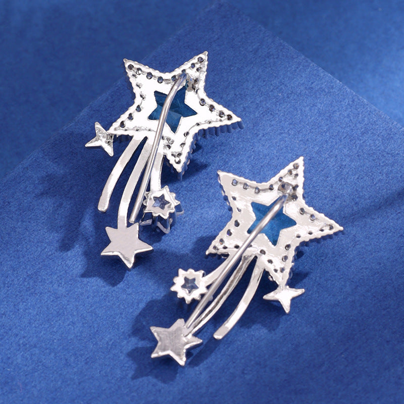 Micro-inlaid Full Diamond Blue Star Ear Studs