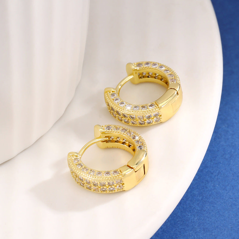 Micro-inlaid Diamond Small Round Earrings For Women