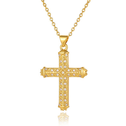 Fashion Commuter Cross Necklace Light Luxury Copper Plating 18K Gold Pendant