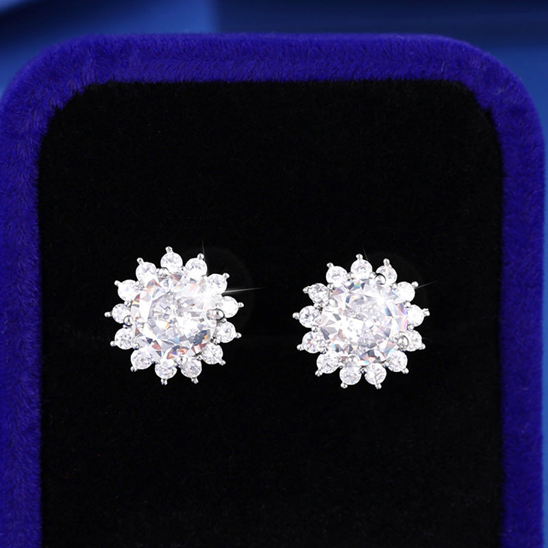 Fashion Small Micro Inlaid Zircon Sun Flower Ear Studs Women