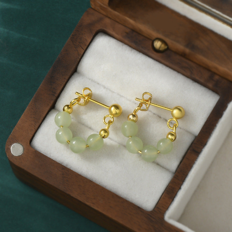 Simple Design Retro Green Beads String Stud Earrings For Women