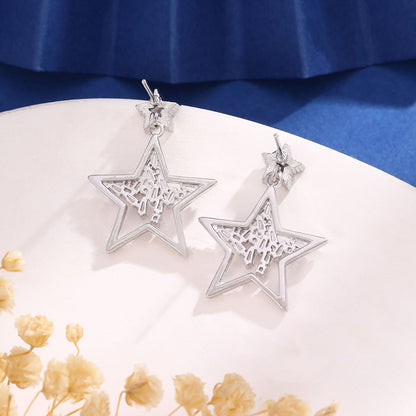 Micro Inlaid Zircon Hollow Pentagram Stud Earrings For Women