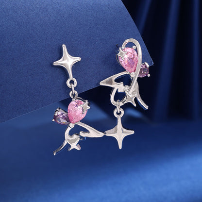 Irregular Asymmetric Four Eight-pointed Stars Stud Earrings