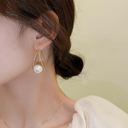 Simple Design Hollow Water Drops Pearl Earrings For Women