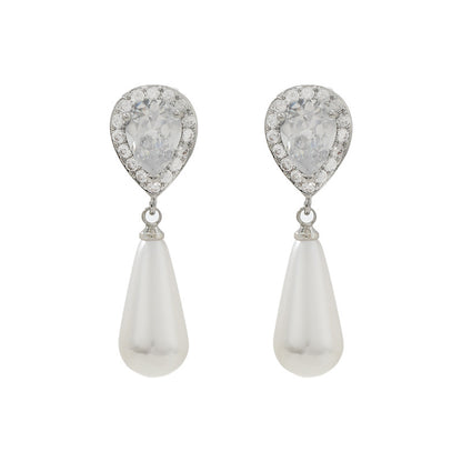 Diamond Water Drop Pearl Eardrops Stud Earrings